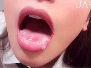Sexually charged Japanese babe devours creamy jizz